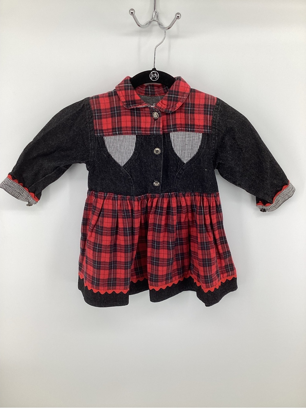 deux par deux Red and Black Plaid Cotton Dress with Houndstooth Accents Vintage
